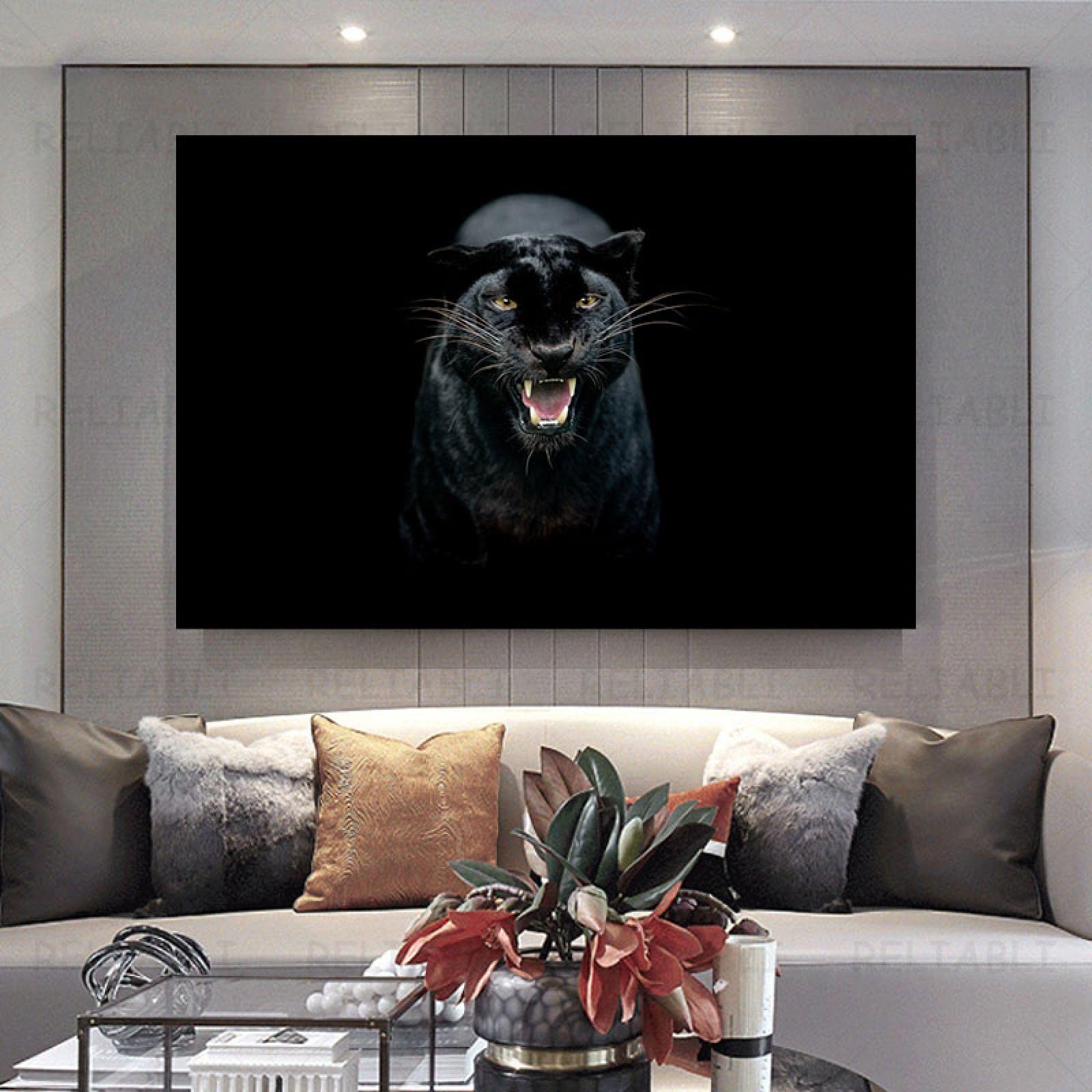 Rumlly Stampa su tela pantera nera leopardo tela pittura wall art animali selvatici poster e stampe soggiorno decor murale 30x45 cm senza cornice