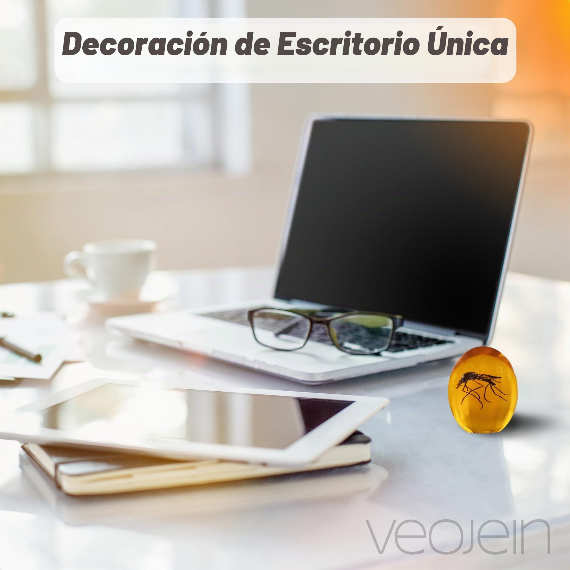 VEOJEIN Mosquito jurásico en ámbar | Insecto 2D detallado Recubierto de Resina Duradera coleccionistas y entusiastas | Pisapapeles, Efecto Envejecido, Adorno de Escritorio