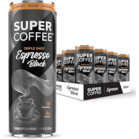 SUPER COFFEE Espresso, Iced Keto Coffee, 11 Fl Oz, 12 Pack