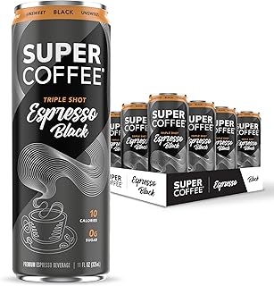 SUPER COFFEE Espresso, Iced Keto Coffee (0g Added Sugar, 10 Calories) [Triple Shot Black] 11 Fl Oz, 12 Pack | Cold Brew, Smart Coffee Drinks - SoyFree GlutenFree