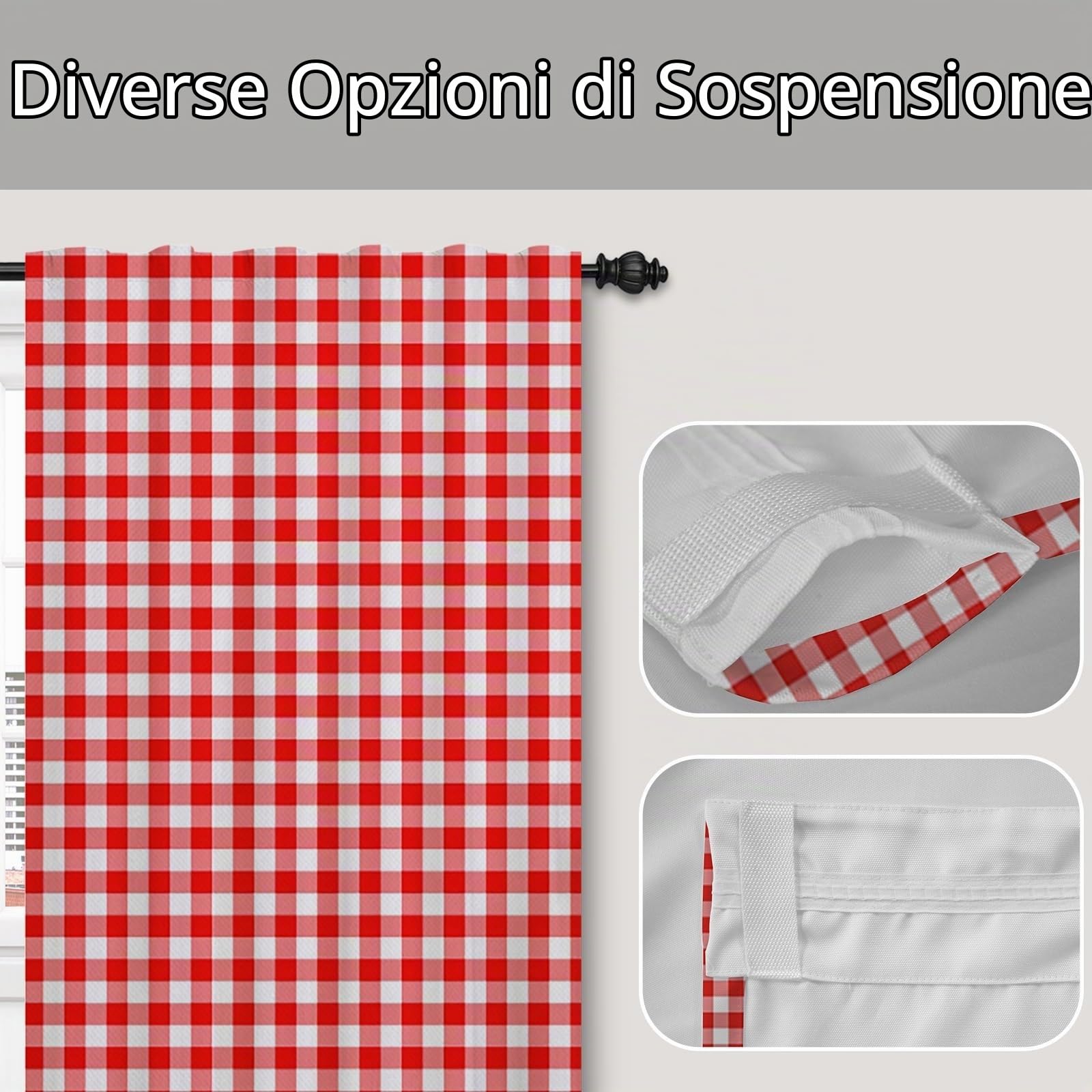 Tende a quadri Rosso e bianco Tenda per soggiorno Fattoria Tende Trattamenti per finestre Camera da letto Cameretta Interno Porta Linguetta posteriore Tenda 107x160cm 2 pannelli