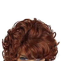 Vista 6 de GNIMEGIL Pelucas cortas y rizadas para mujer, peluca suave y rizada castaño rojizo con flequillo, resistente al calor, pelo sintético grande