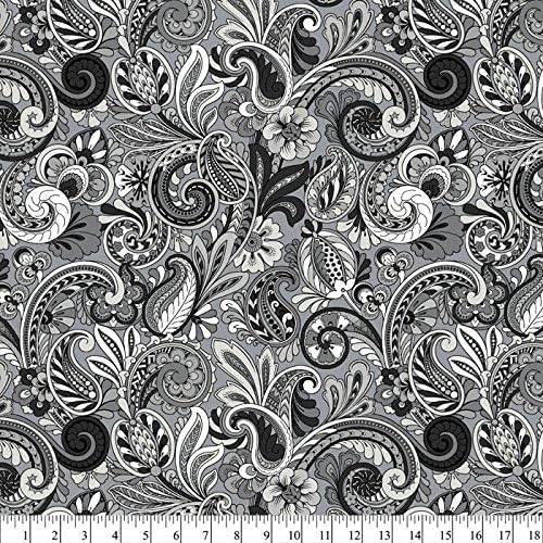 Paisley Floral Grays Cotton Fabric by The Yard