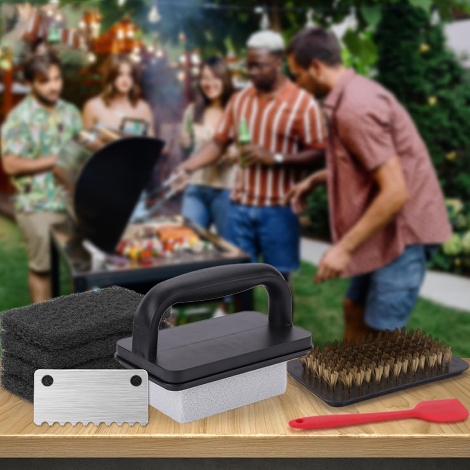 グリドルクリーニングキット、バーベキューグリルクリーニング用品 - 耐熱性スクラバー 人間工学 シャベル 調理器具 ピクニック 調理