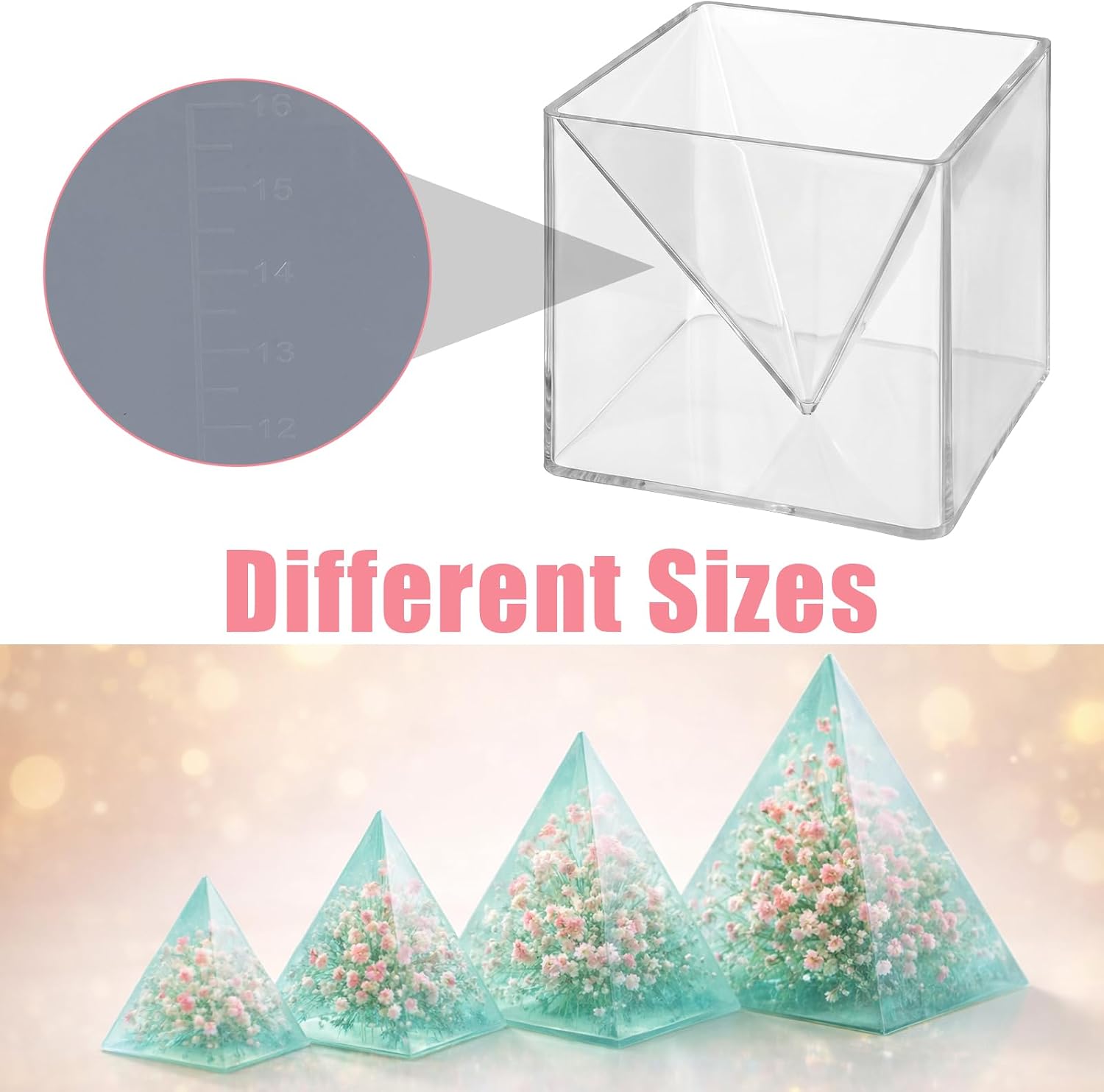 3 Pcs Super Large Clear Silicone Pyramid Molds for Resin, 2 Pcs Inner Pyramid Molds + 1 Plastic Frame, Shiny Resin Casting Mold for Orgonite, Chakra, Paperweight, Jewelry, and Home Decor