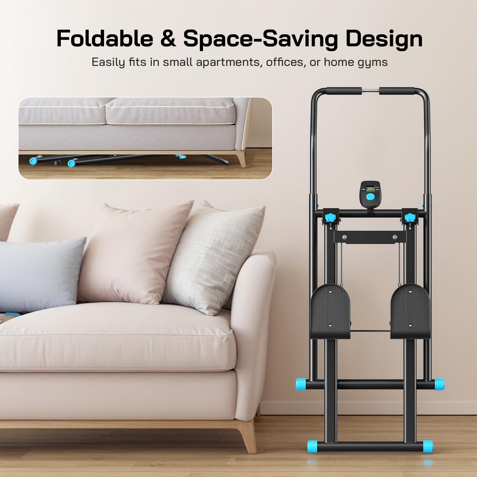 2025 nuovo stepper per la casa, macchina Vertical Climber Stairmaster per allenamento di tutto il corpo, Compact Folding Cardio Esercizio Climber con passo esteso, manubrio e pedali regolabili (nero)