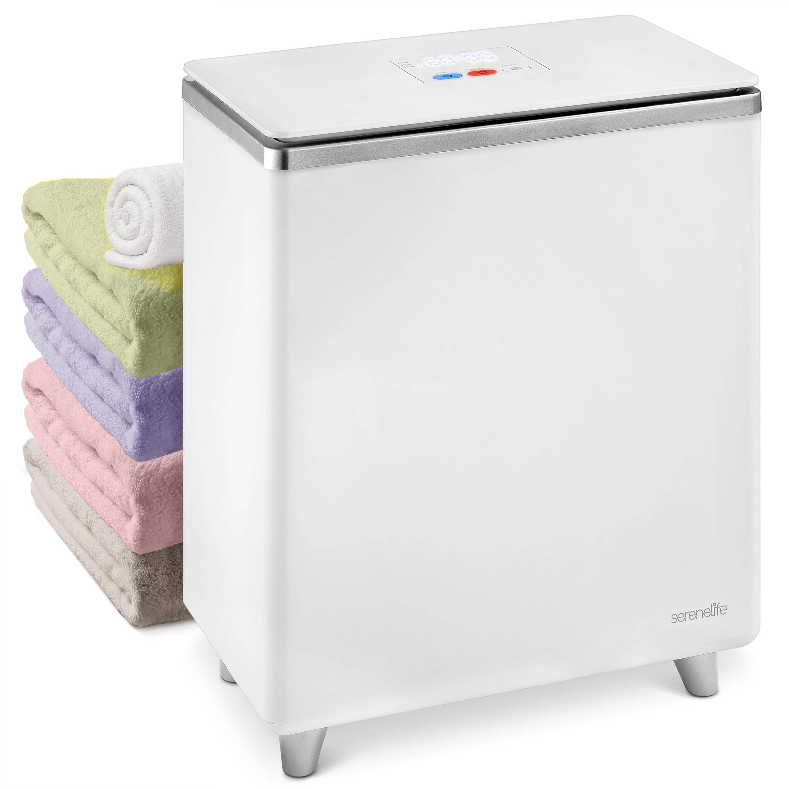 SereneLife Luxury Rectangle Towel Warmer - Spa & Bathroom Heater with Custom Fragrance, Auto Shut-Off, Fits 2 Large Towels, Blankets, Bathrobes, PJ's - Perfect Gift for Him & Her (Silver)