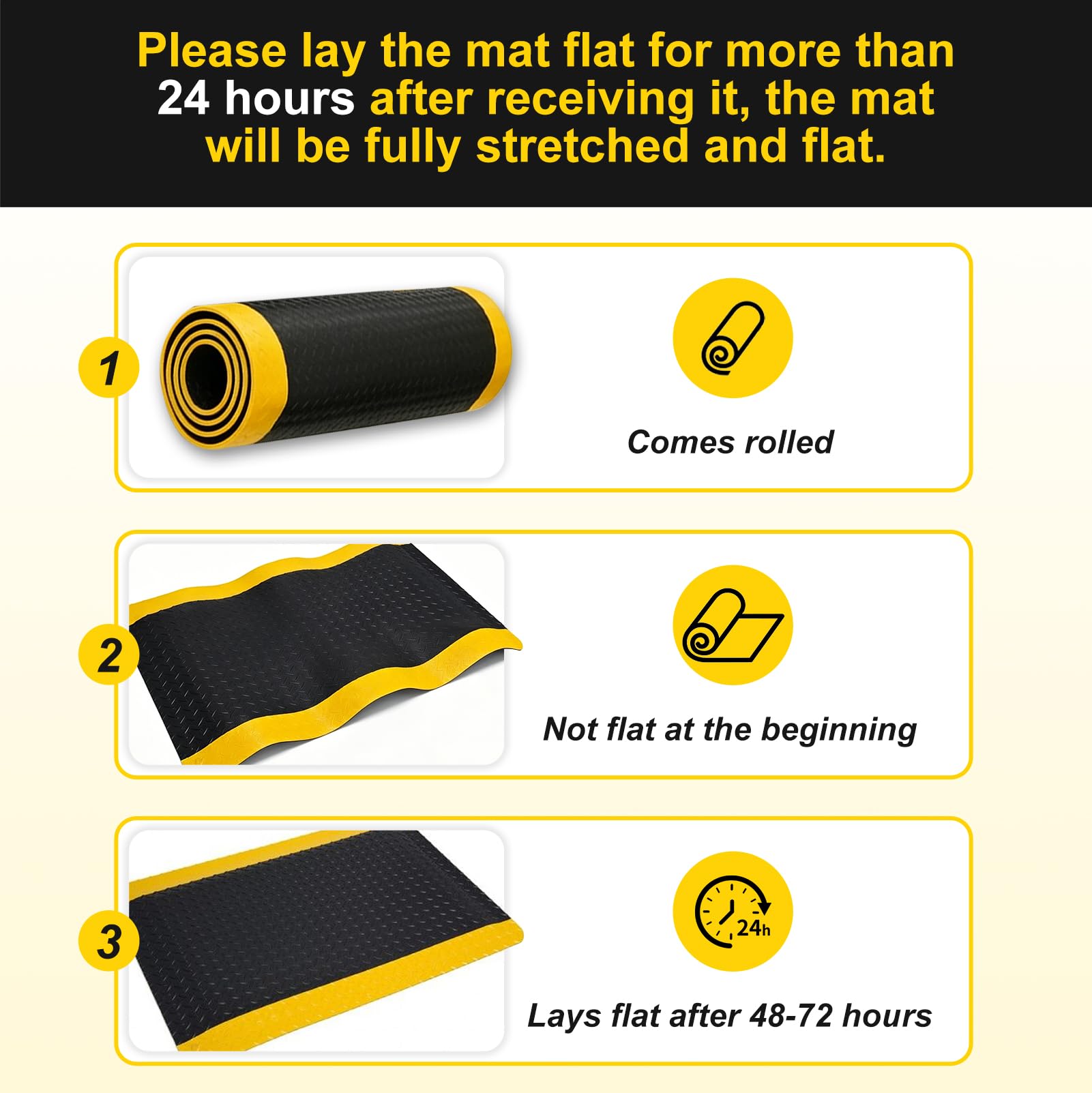 Tapis anti-fatigue - 90 x 150 cm - 24 mm d'épaisseur - Tapis de travail industriel avec surface en PVC antidérapante et base en caoutchouc - Tapis ergonomique pour atelier, garage