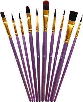 1 Pack 10 Pcs Paint Brushes, Nylon Hair Paint Brushes Set for Kids, Beginner, Suitable for Oil, Watercolor, Acrylic Paint and Body Pinting, Purple