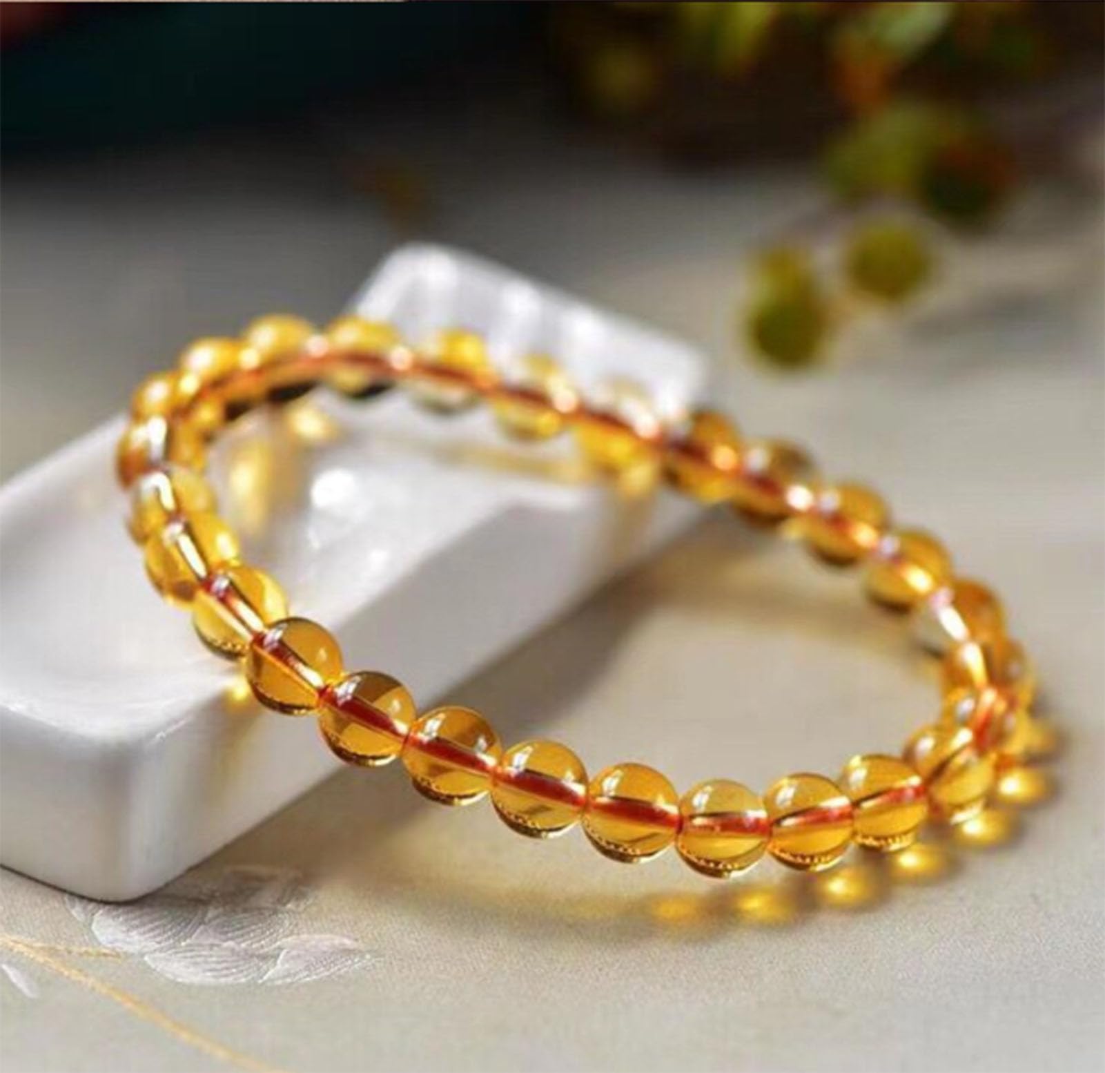 Handgefertigte Naturstein-Armbänder für Damen und Herren, Citrin-Kristall | Heilende Chakra-Energie, spirituelle Kristall-Stretch-Edelstein-Armbänder für Urlaub, Geburtstag, Schmuckgeschenke