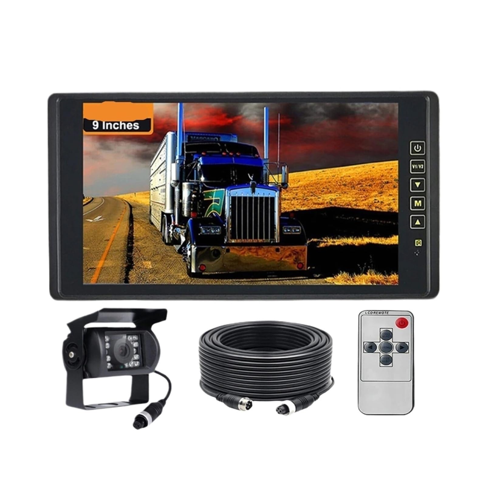 Espejo retrovisor con Clip de 9", Monitor TFT LCD, cámara Marcha atrás HD 12/24 V y 4 Pines, for Coche, camión, autobús, Resistente al Agua IP68(1 Camera)