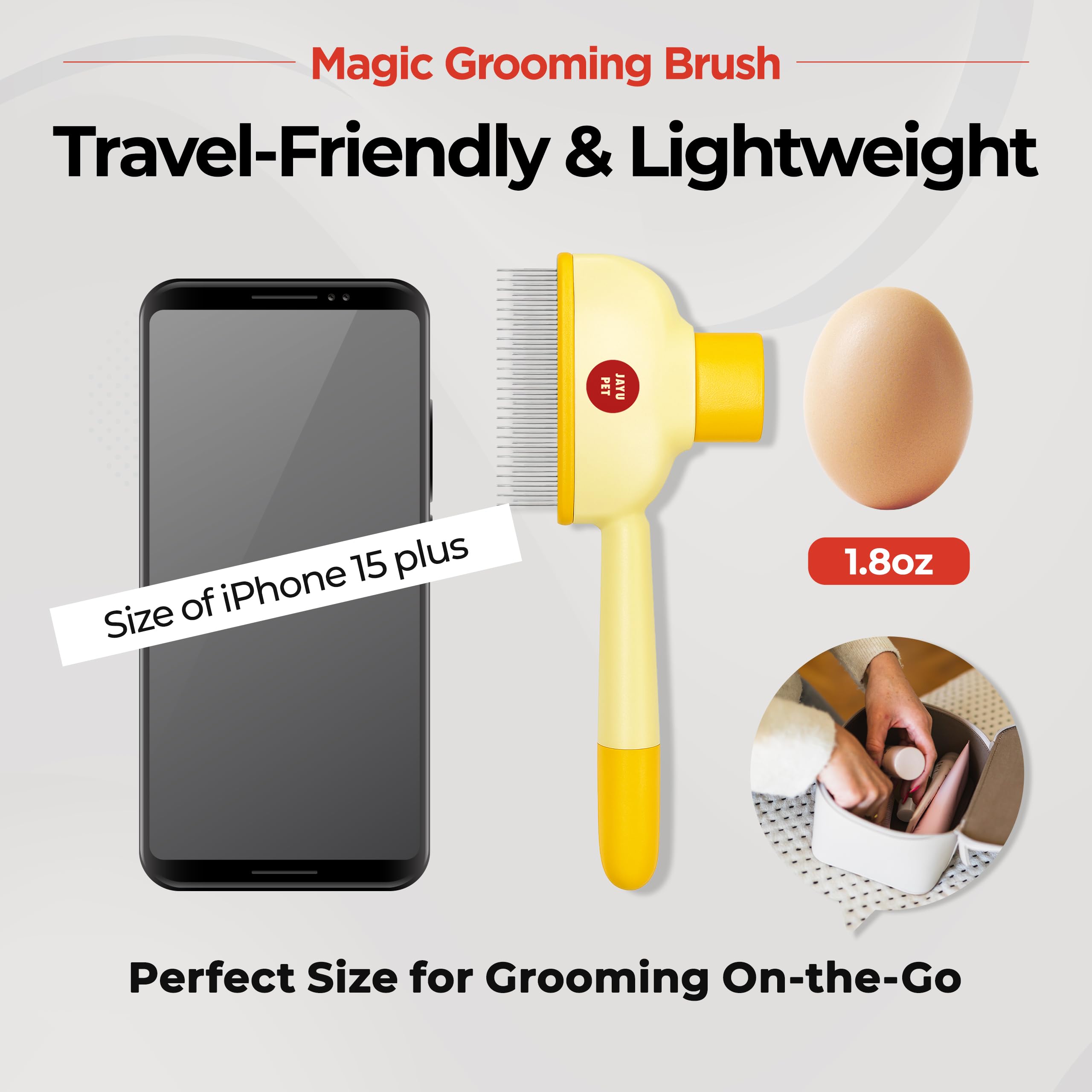 JAYU PET Magic Grooming Brush, Cat Brush for Shedding Dual-Length Stainless Steel Bristles, One-Click Self-Cleaning - Image 4