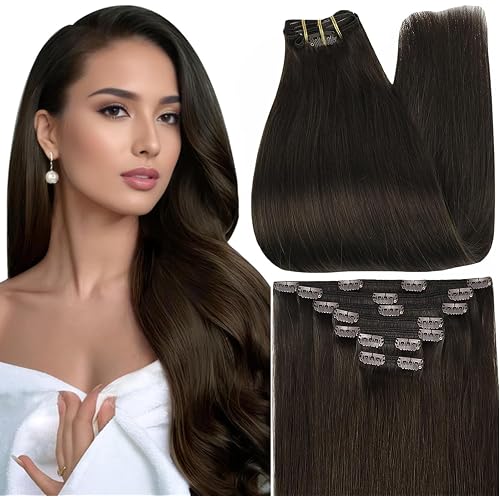 Full Shine 24 Inch Hair Extensions Clip ins Dark Brown