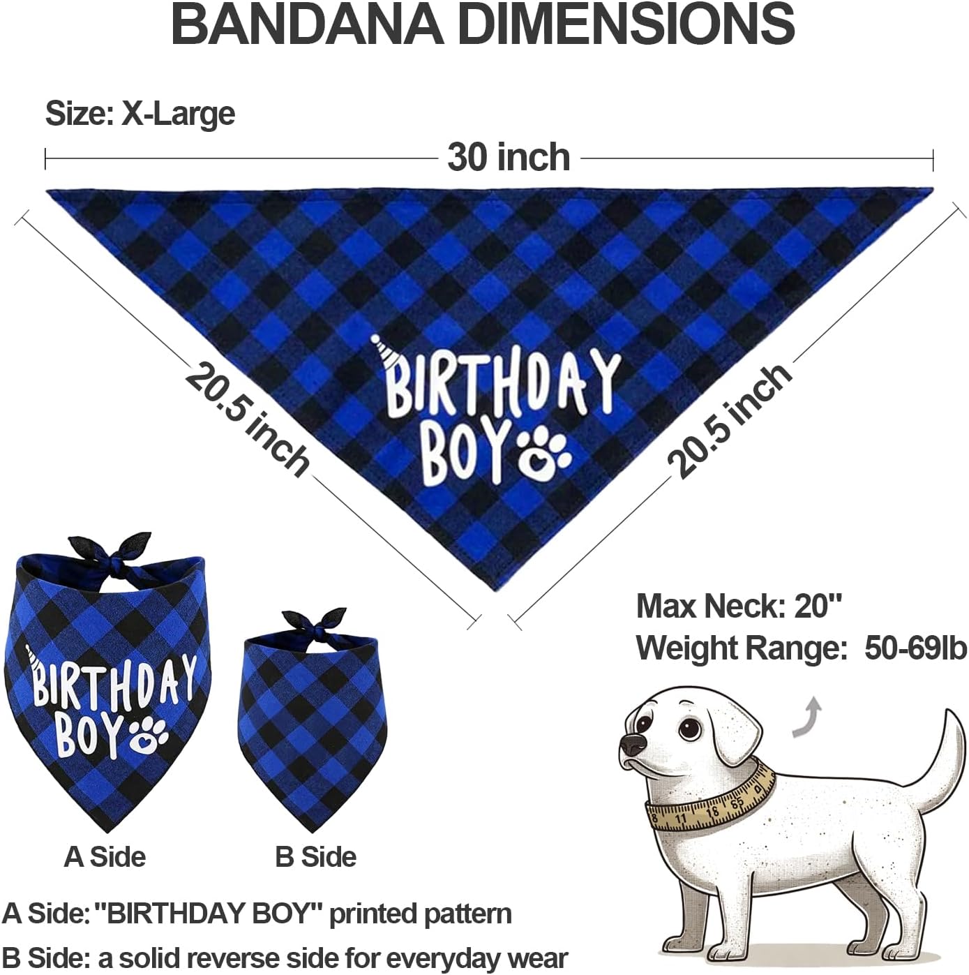 Dog Birthday Set Extra Large for Boy-Blue Number Hat & Bandana image 3