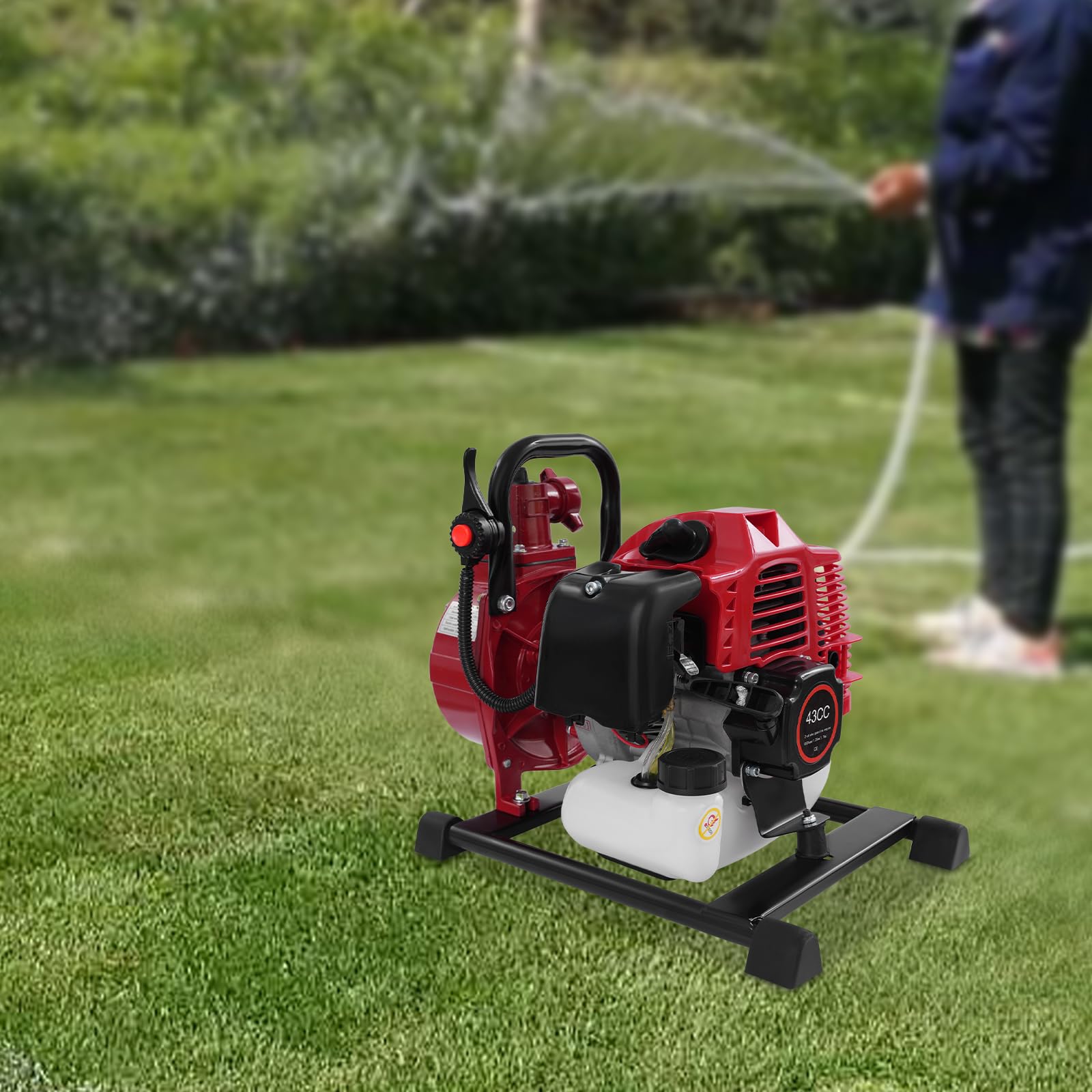 Pompa dell'acqua a benzina a 2 tempi, 1 pollice, con tubo di ingresso da 2 m, pompa dell'acqua portatile a benzina, 10 m ³/h e 30 m di altezza, pompa per acqua da giardino per riempimento