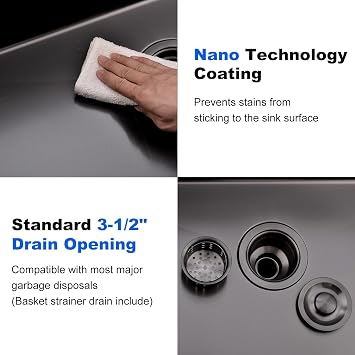 28 Inch Undermount Black Kitchen Sink, 28x18 Gunmetal Black Handmade 16 Gauge Stainless Steel 9 Inch Deep Single Bowl RV Laundry Utility Sink with Strainer