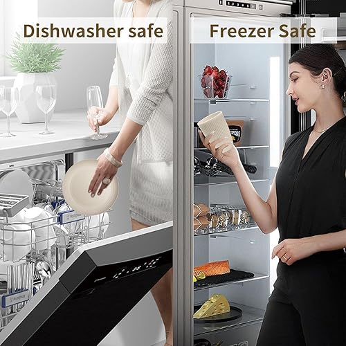 Miniatura 7 de VIVAHEARTH Juego de vajilla de paja de trigo para 4, juego de platos de 16 piezas, platos irrompibles, cuencos, tazas para cocina, fiestas, camping,