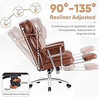 Vista 4 de Sweetcrispy Executive Home Office Desk Chair - Ergonomic Big Tall High Back with Footrest & Lumbar Support, Reclining Height Adjustable, Comfy PU