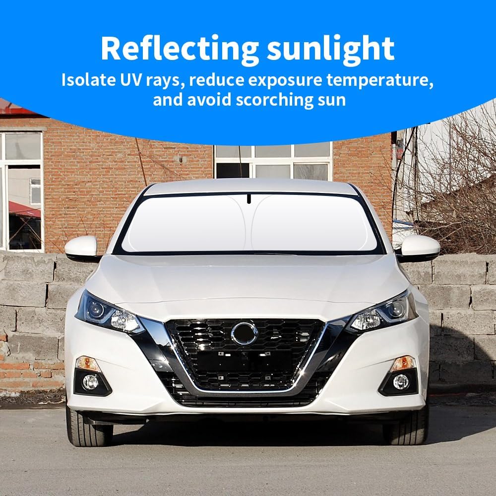 Front Windshield Sun Shade Custom Fit Compatible for Altima 2019-present Sunshade Foldable UV Ray Reflector Sun Visor Protector Accessories Shield Cover Reflective (for Altima 2019-present)