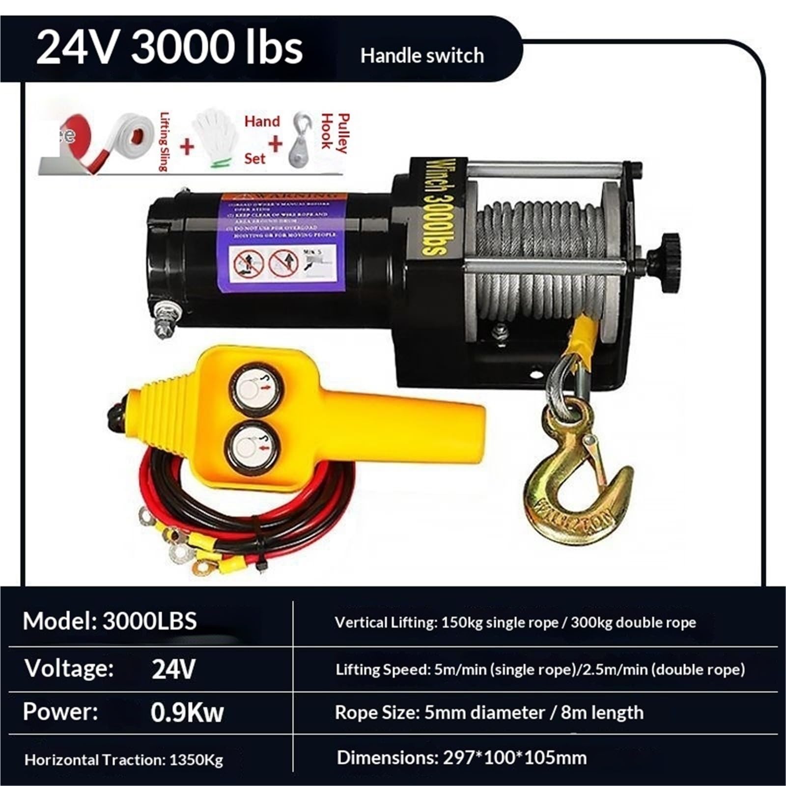 Wciągarka Elektryczna 3000/3500LBS 12V 24V Z Liną Syntetyczną