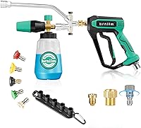brniim Pressure Washer Gun & Foam Cannon Car Wash Kit - Dual Foam/Water Instant Switch, 5000 PSI, 5 Nozzles, Quick Connect