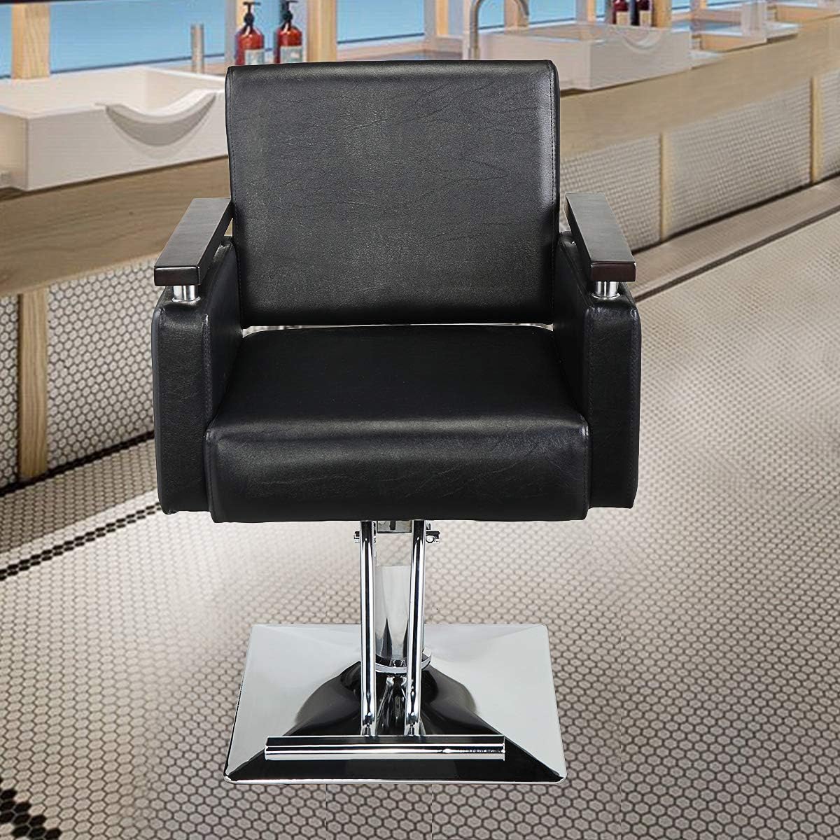 JAXPETY Hydraulic Barber Chair for Hair Salon Shop, 360 Degrees Rolling Swivel Hair Styling Chair with Foot Rest and Square Base, All Purpose Beauty Spa Equipment, Black