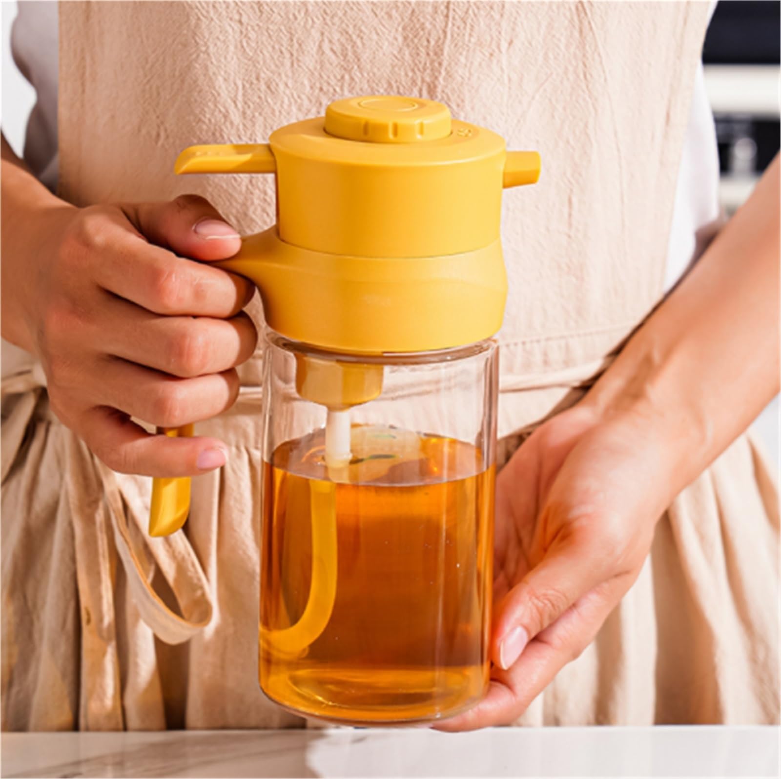 Ölsprüher Für Speiseöl Glas-Ölsprüher, Kein Öl Klebend, Push-Typ, Geeignet For Salate, Braten, Grillen Grillen Küche(Yellow)
