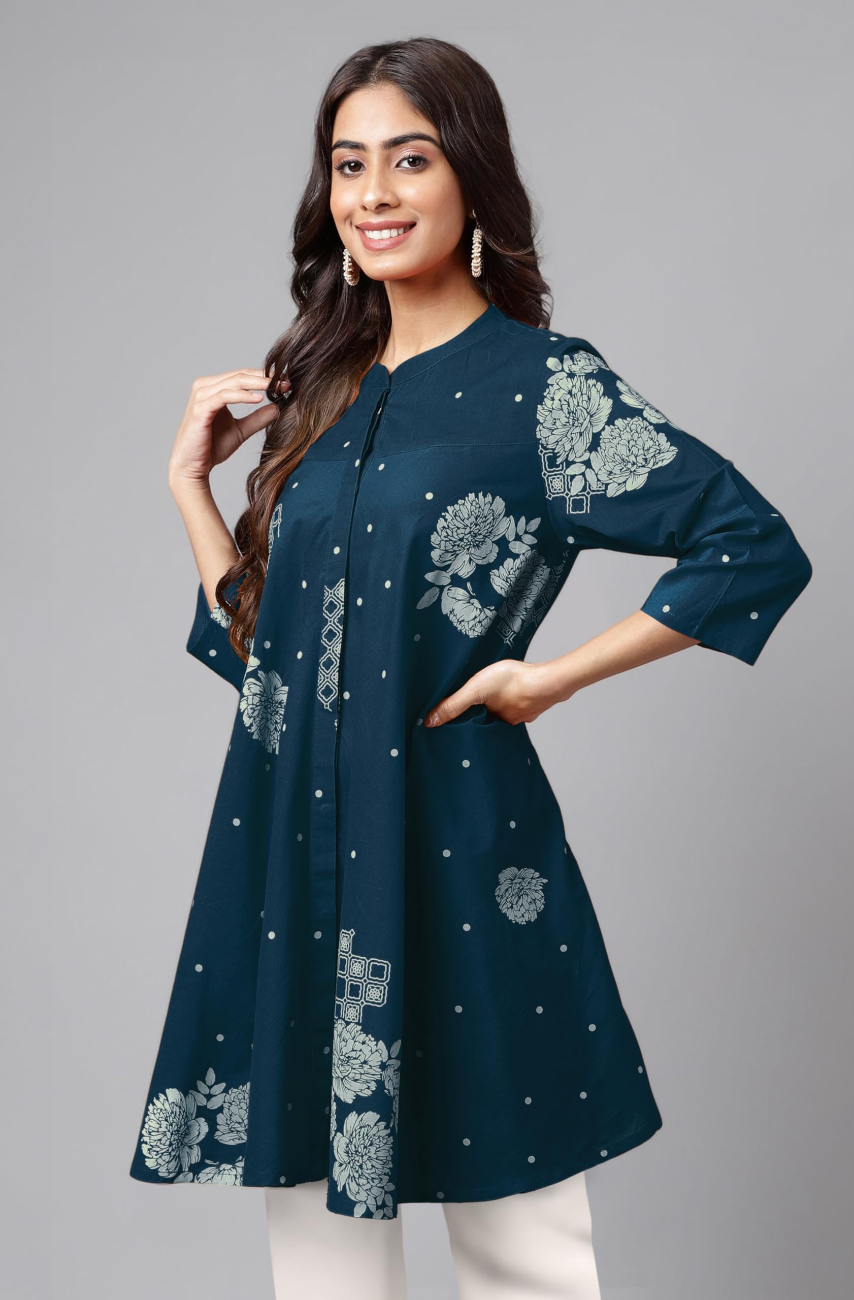 Janasya Women's Pure Cotton Floral Printed Flared Tunic product image 3