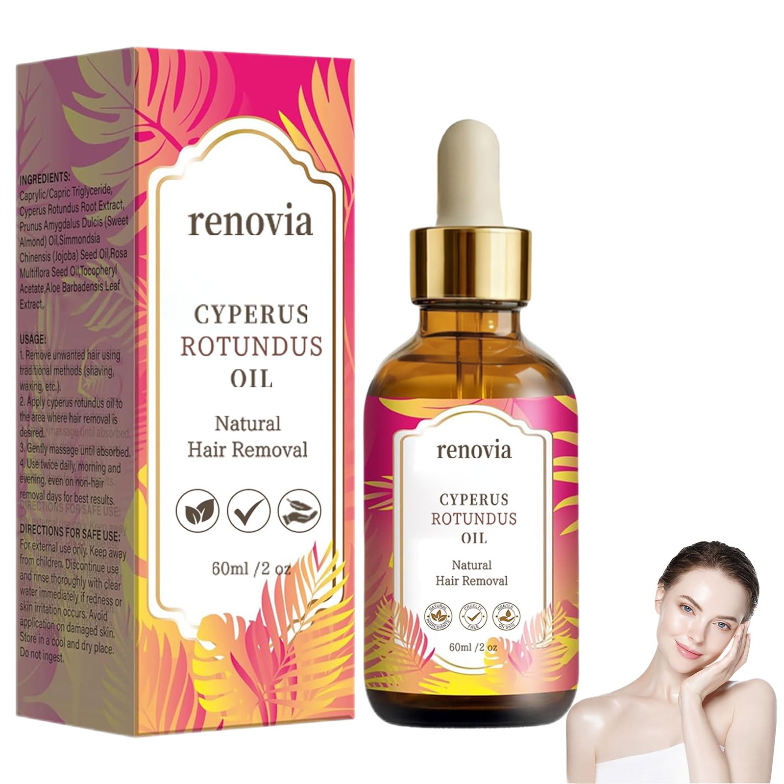 Renovia Cyperus Rotundus Oil for Hair Removal, 2026 New Renovia Cyperus Rotundus Skin Serum, Pore Minimizer, Moisturizing & Soothing, Natural Herbal Hair Removal Oil for All Skin Types (1 Bottle)