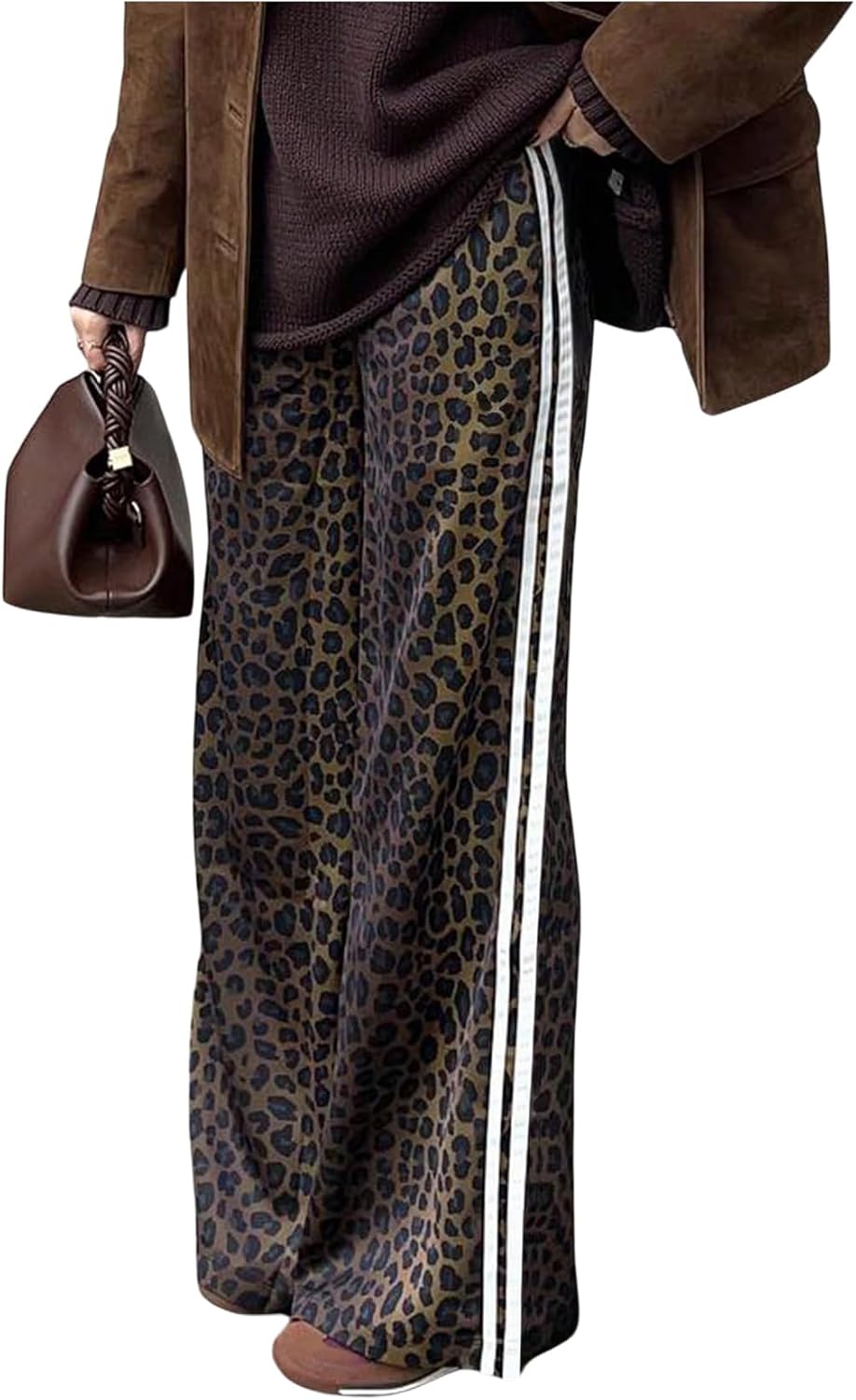 SHENHE Women's Cheetah Print Wide Leg Baggy Pants Y2k Side Loose Streetwear Trousers