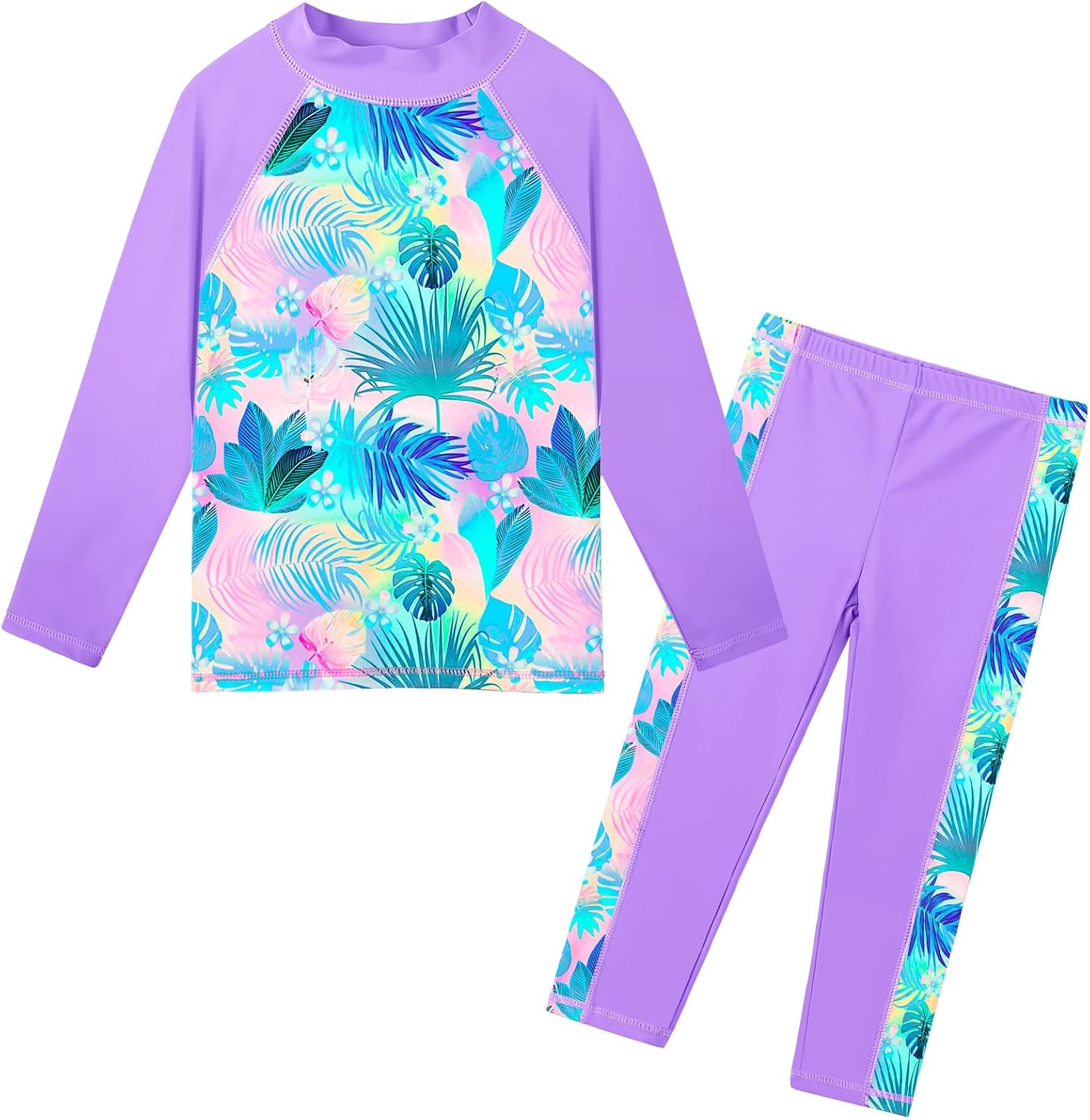 TFJH E Girls Long Sleeve Swimsuit Two Piece Swimwear 3-12 Years UPF 50+ Sunsuits