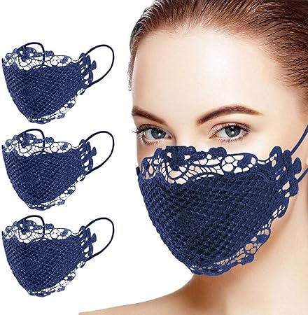 Amazon レースマスク マスク 3枚 マスク レース レディース 立体マスク 男女兼用 リボンレースマスク 布マスク お洒落 おしゃれ 演奏会 成人式 マスク フォーマル 3dマスク おしゃれ 通気性 洗える 綿 コットン 女性用 大人 春夏秋冬 冬用 ネイビー Chensen