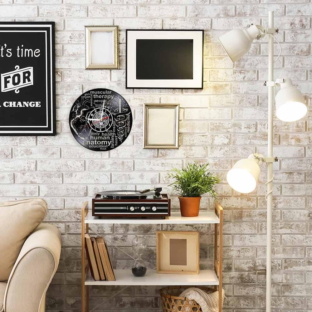 The Geeky Days Human Body Anatomy Vinyl LP Record Wall Cloc for Nurse Doctors Office Room Muscular Therapy Medical Artwork Silent Timepieces Handicraft Art Carved Music Album Clock Med Student Gift