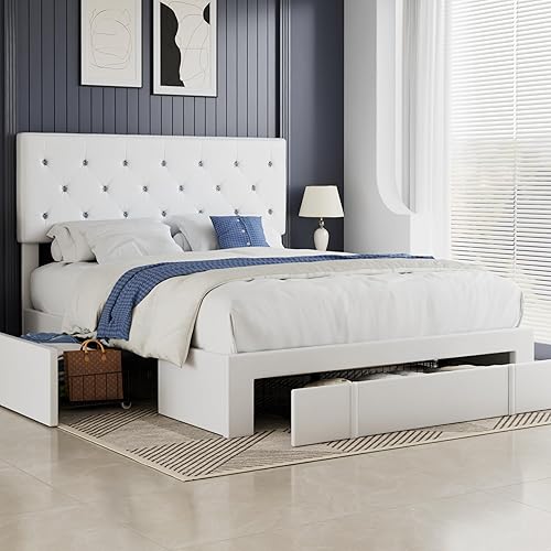 Miniatura 29 de VECELO Base de cama de tamaño individual, plataforma tapizada con cabecera ajustable de diamante, soporte de listones de madera, no necesita somier,