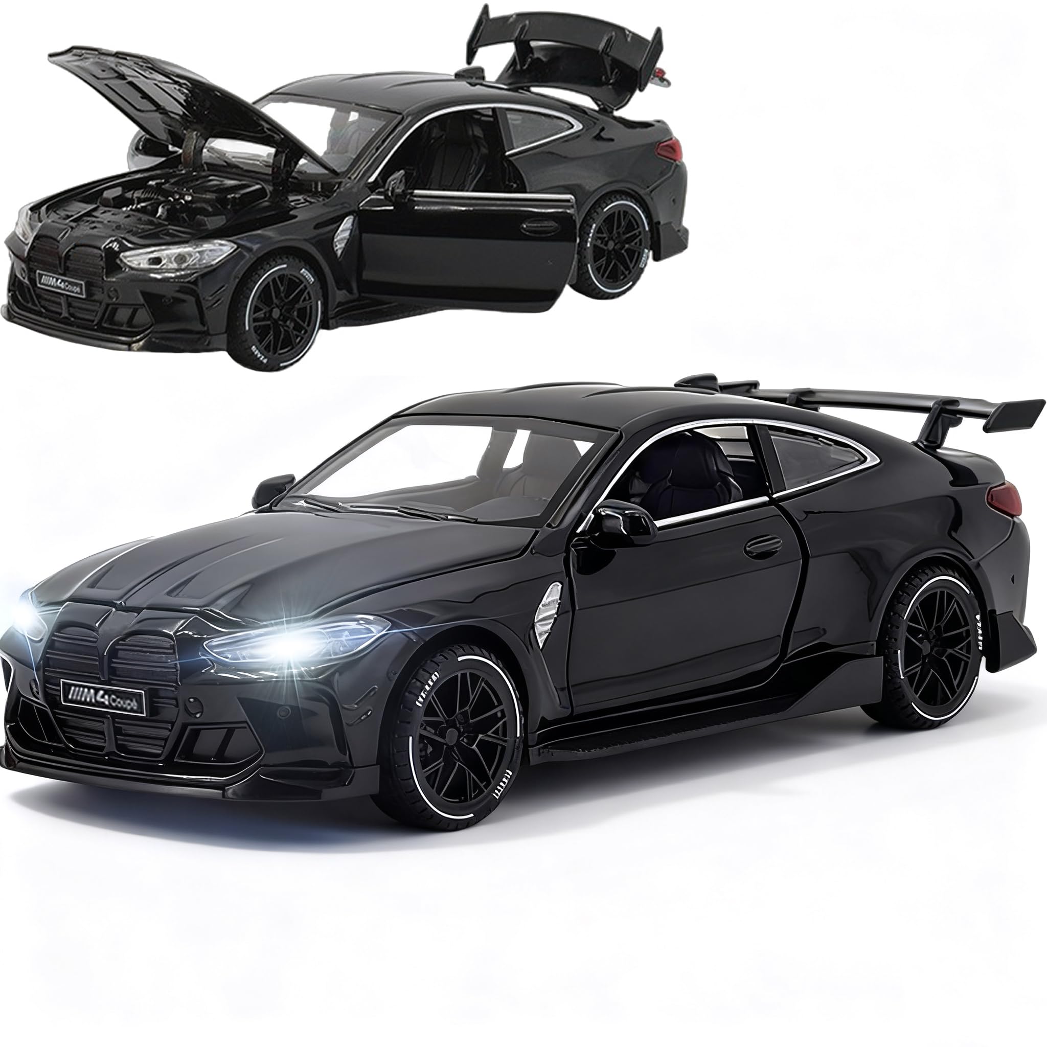 ERBADIHAGO Toy Cars Compatible for M4（M Performance Parts） 1/32 Metal Model Car Pull Back Car Toys with Light and Sound Toys Car Collectible Model for