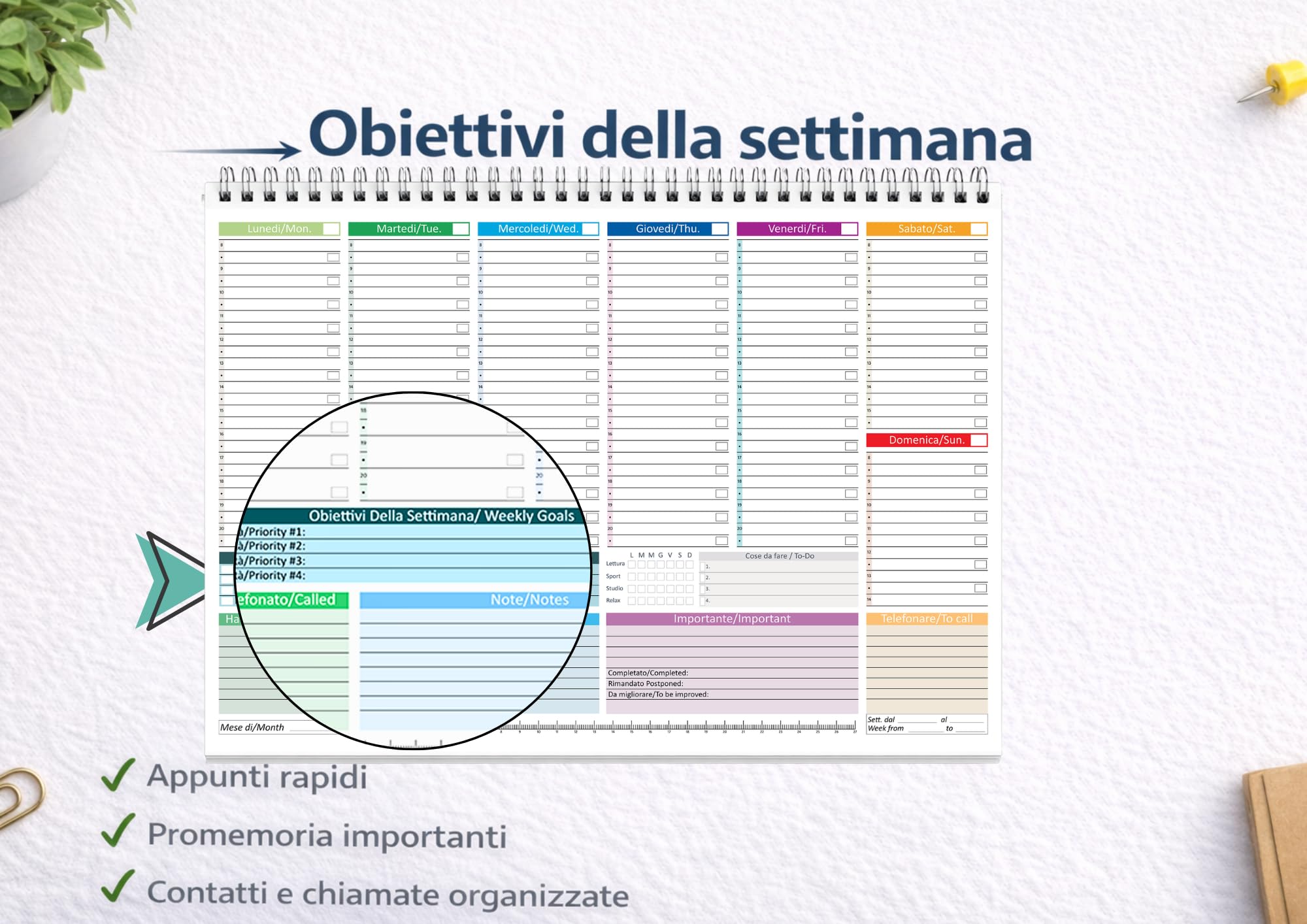 Planning Settimanale da Tavolo 2026 - Agenda 2026 A3, Senza Date con 50 Fogli Planner Settimanale Da Tavolo Spiralato per Ufficio e Casa, Organizer Scrivania.