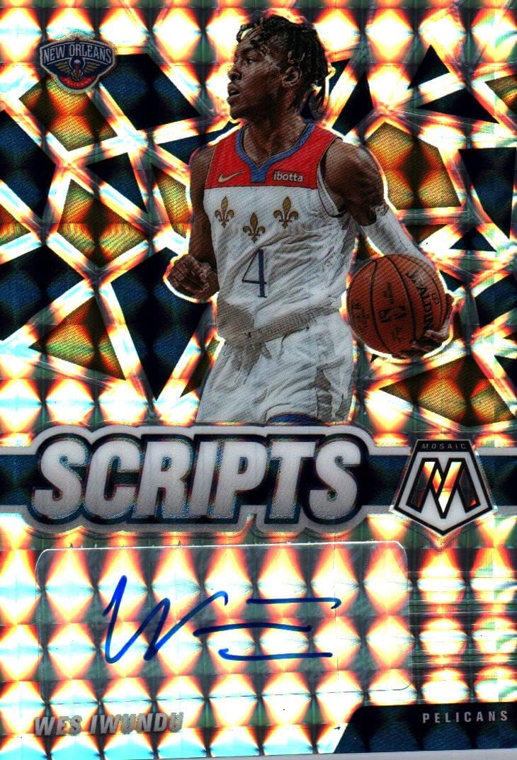 Wes Iwundu Autographed Mosaic Scripts Collectible Basketball Card - 2021 Panini Mosaic Prizm Basketball Card #SC-WES (Pelicans) Free Shipping