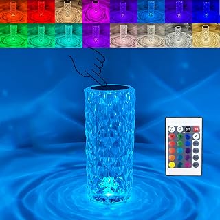 Crystal Lamp Rose Diamond Table Lamp 16 Colors Changing Touch Control Bedside Lamp, USB Rechargeable Romantic Rose Acrylic LED Night Light with Remote for Bedroom, Living Room, Party Dinner Office