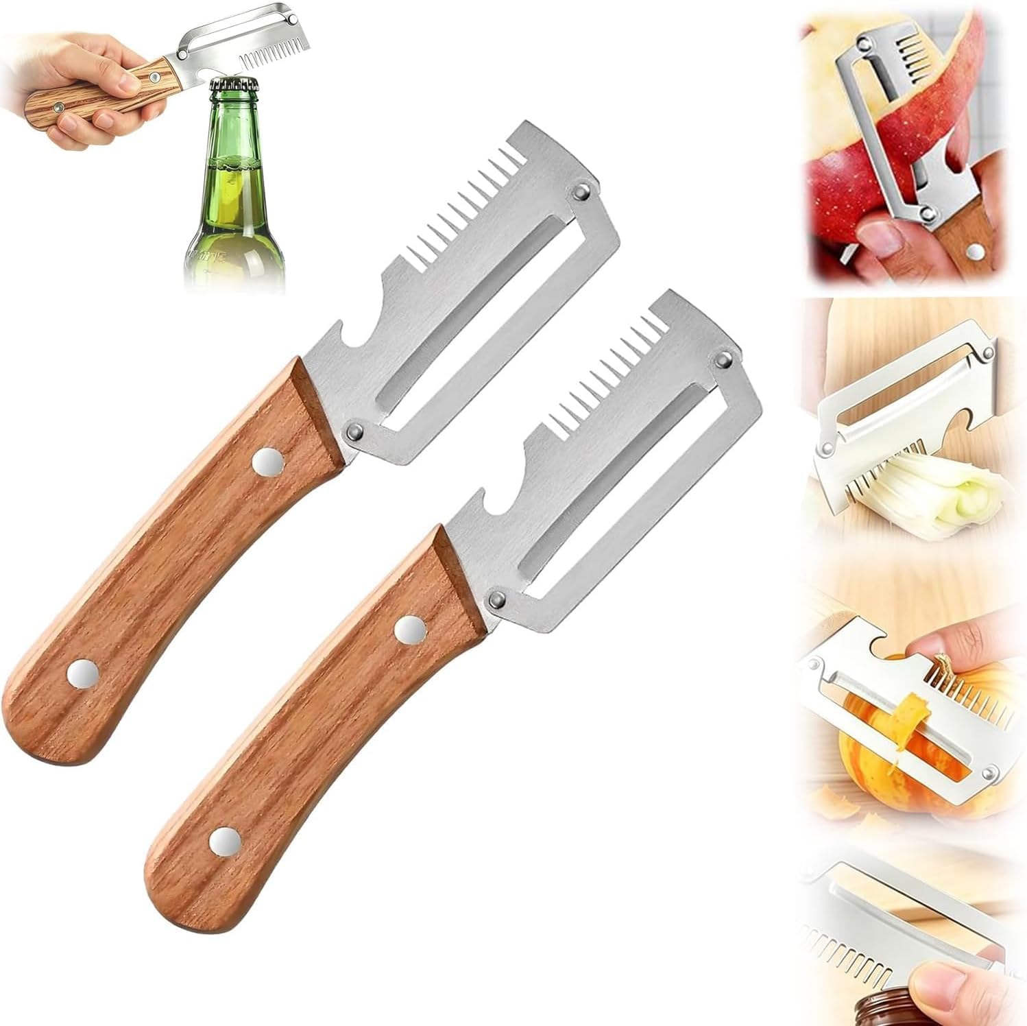 2PC Multifunctional Peeler,Upgrade Set - Peeler, Bottle Opener, Grater