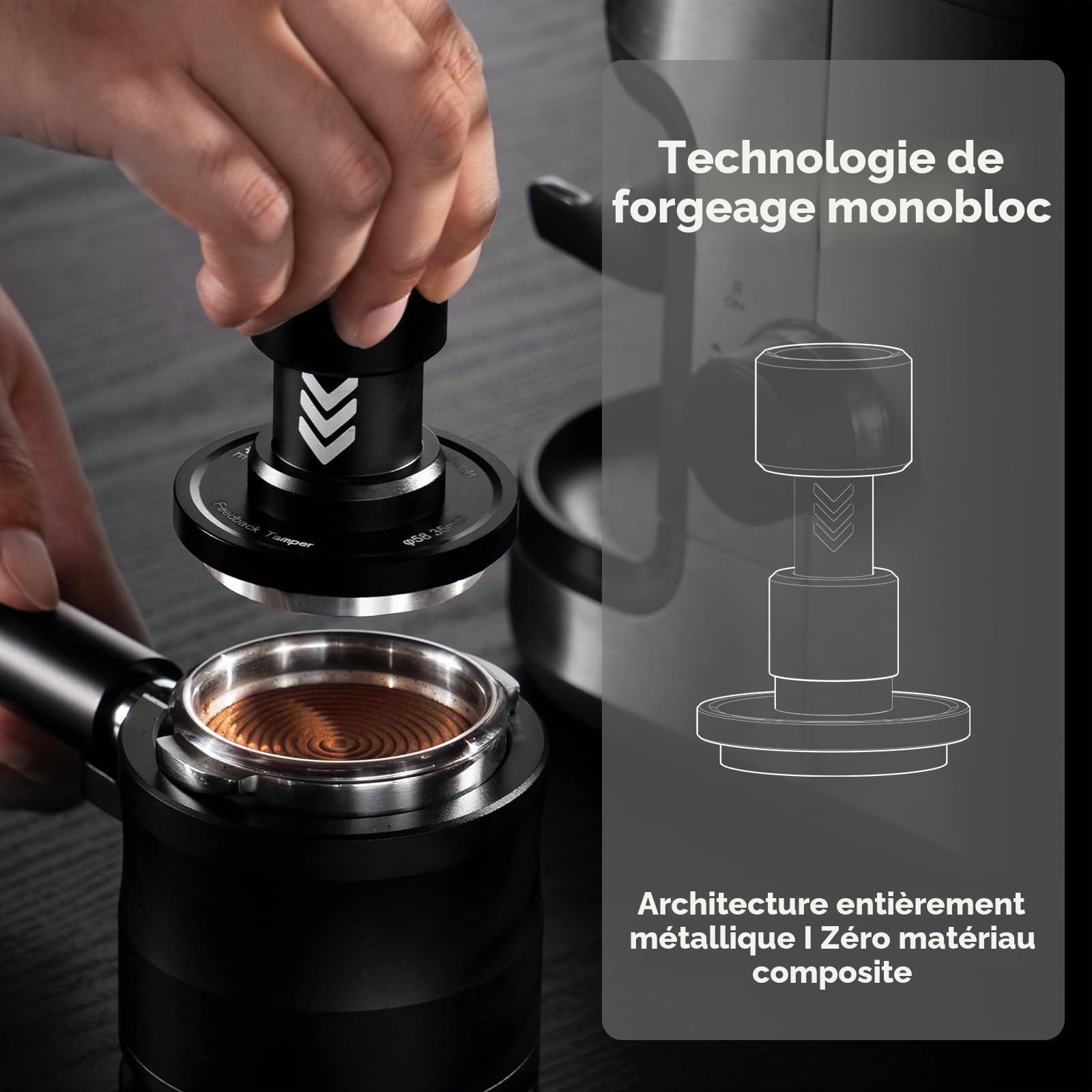 IKAPE Presse-expresso V6 Impact 58,35 mm avec retour acoustique, ressorts interchangeables (15 lb/30 lb), presse-expresso plat avec système à triple ressort, convient pour porte-filtre de 58 mm