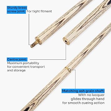 MARBLE 57 Inch 2 Piece Centre Joint Matching Ash Grain Snooker and Pool Cue with 9mm Tip