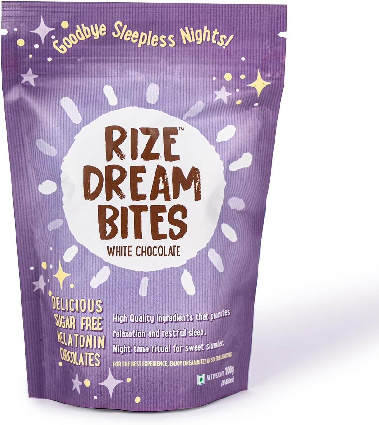 RIZE Dream Bites White Chocolate for Restful Sleep | Sleep Chocolate Bites with Melatonin & Non-Habit Forming | Natural Sleep Aid Chocolates | Preservative-Free | No Added Sugar | Chocolate Bite for Better Sleep & Calm | 100g, Pack of 8 Bites