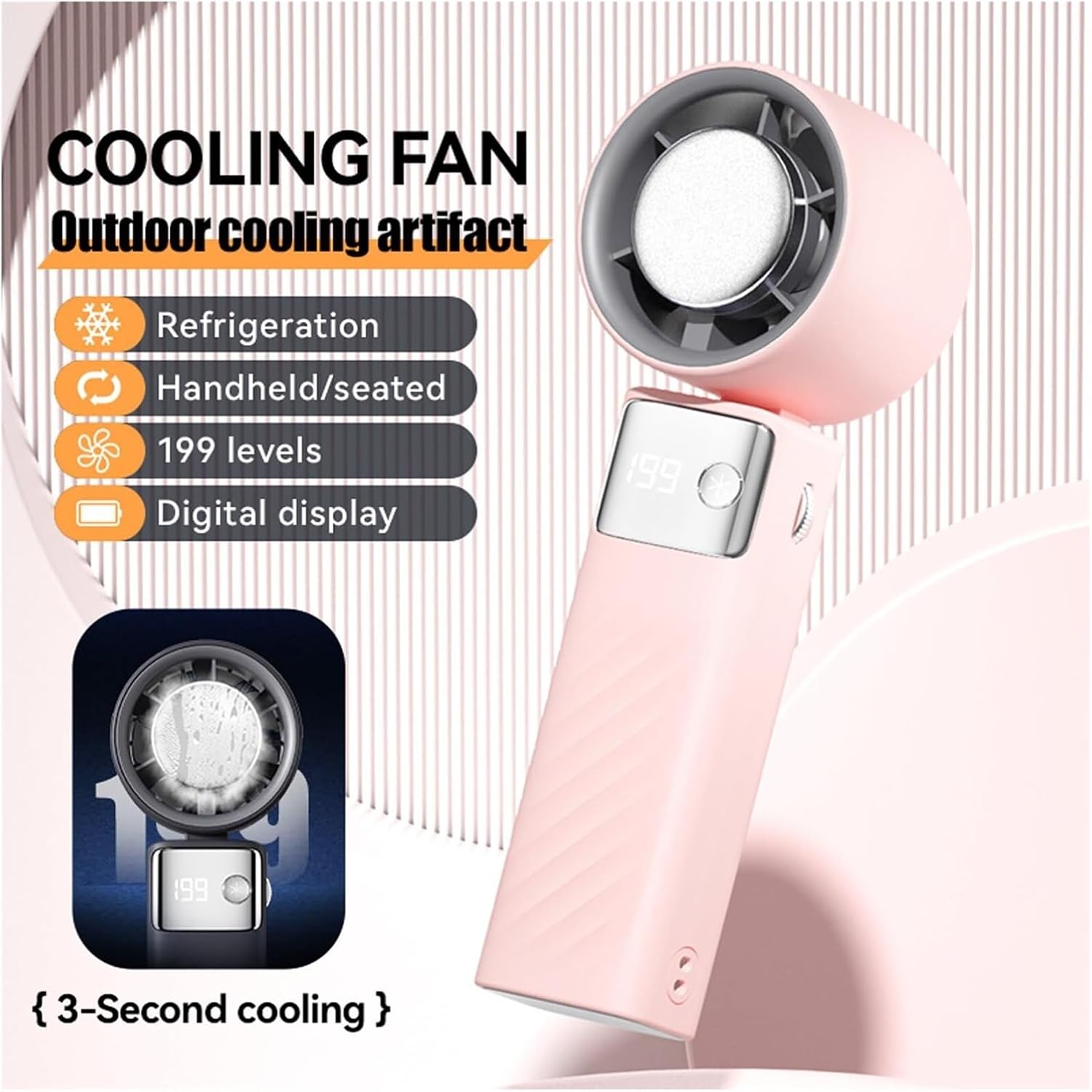 Portable Handheld Fan with USB Charging LED Display Adjustable Speed Personal Cooling Fan for Outdoor Office Use(Pink)