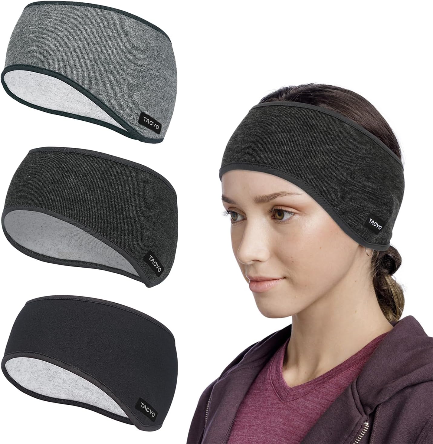 Winter Sports Headbands, 3 Pack Thermal Stretchy Ear Warmers Moisture Wicking Running Head Bands, Women Athletic Ear Muffs Ski Head Bands - Fit for Yoga, Cycling, Basketball, Fitness