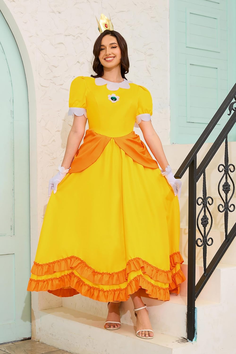 Princess Dresses for Women Princess Cosplay Halloween Full Set with Crown Earrings Gloves (US Size) - Image 2