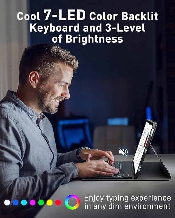 SAMTUNK for iPad mini 5 (2019) & Mini 4 (2015) Case with Keyboard for iPad mini 5th 4th Generation 7.9" - 7 Colors Backlit Keyboard Case - Built in Pencil Holder with Mouse - Black by SAMTUNK - Image 9