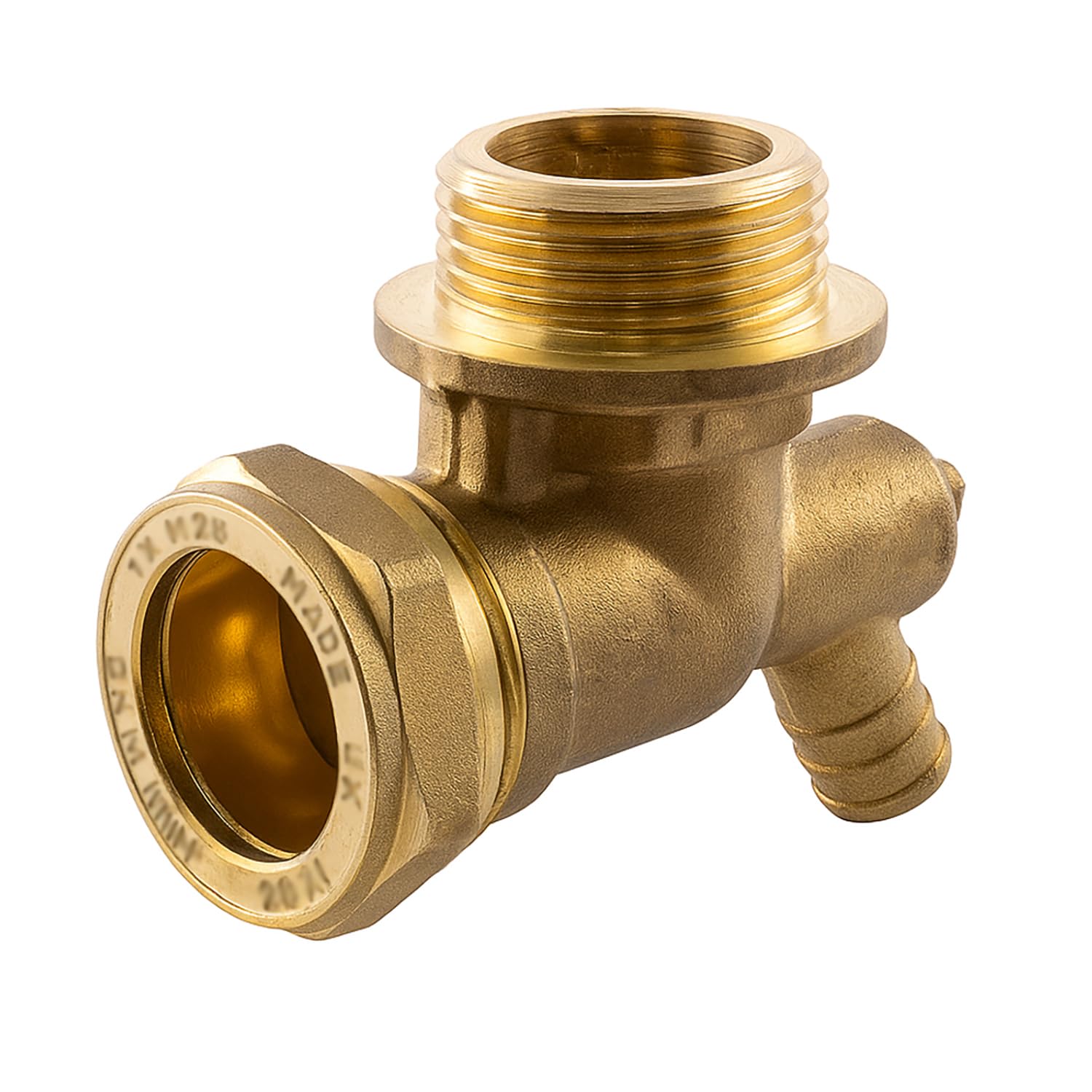 Xcel Home Men's Brass Westco 28Mm X 1" Iron Elbow With Drain Point – Compression To Mi Fitting For Pipework