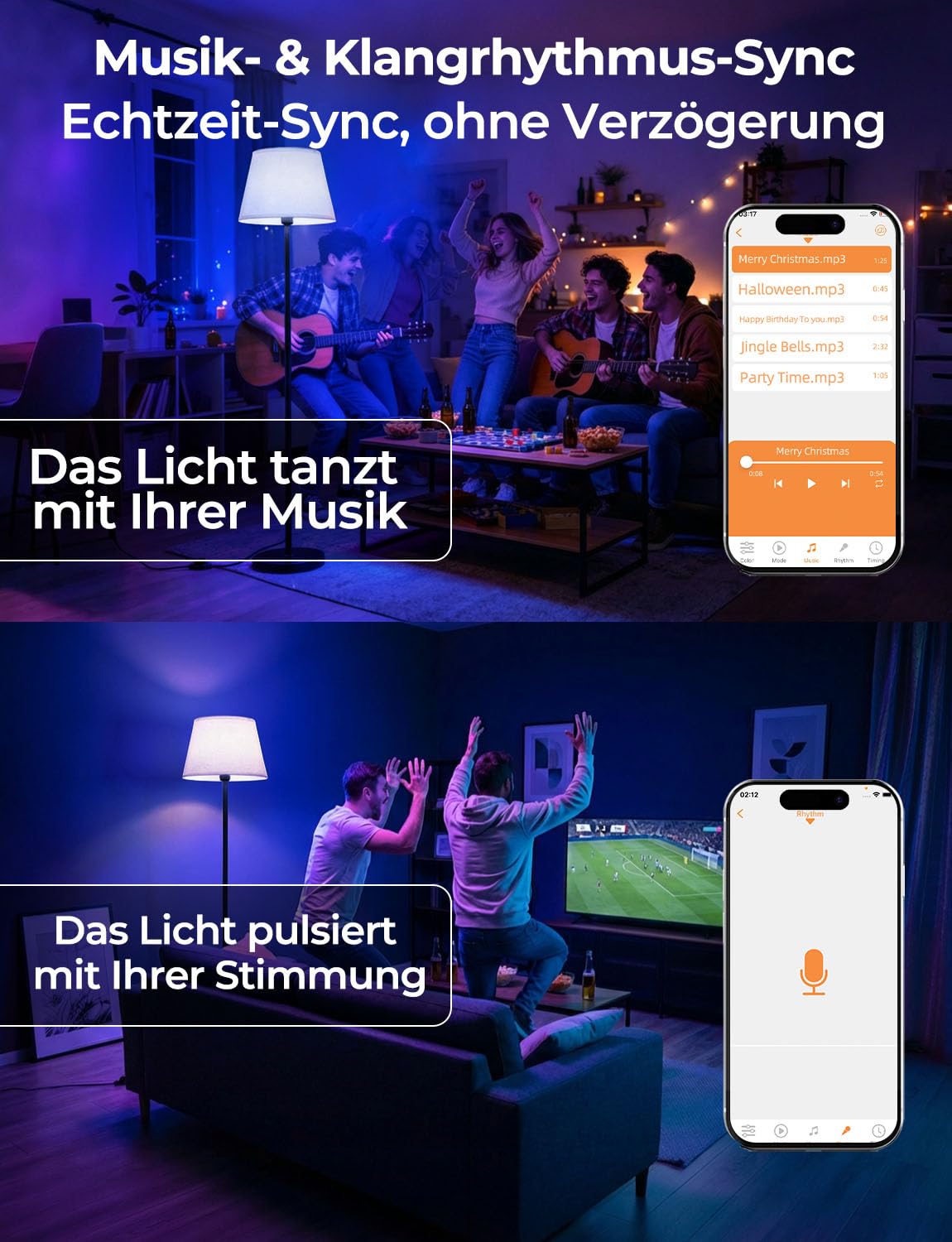 Intelligente LED Stehlampe Wohnzimmer Dimmbar RGB mit Fußschalter und App-Steuerung, 16 Millionen Farben, 152cm Moderne Stehlampe mit Glühbirne, 2700K-6000K, CRI92, 10W 1200LM für Schlafzimmer & Büro