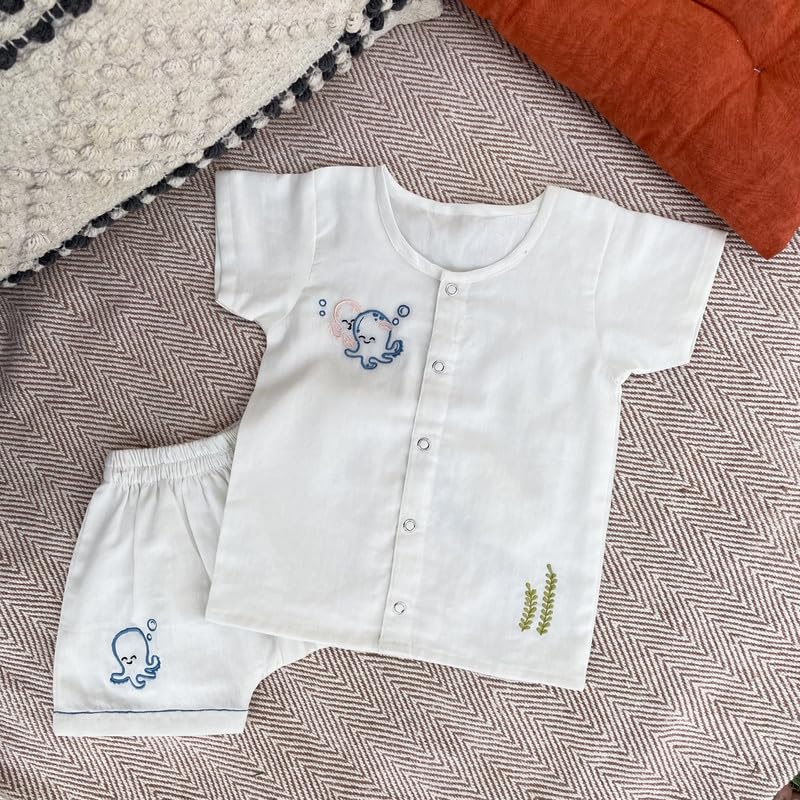 Image of Cotton Jhabla Set for Infants and Toddlers | Snap Buttons Jabla |Soft Mulmul |Breathable and Comfortable | Top with Diaper friendly bottoms