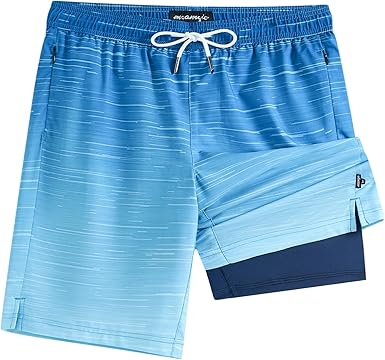 Photo 1 of  maamgic Mens Swim Trunks with Compression Liner 9 Inch Stretch Quick Dry Swim Shorts with Zipper Pockets Swimwear 
s: 2XL
